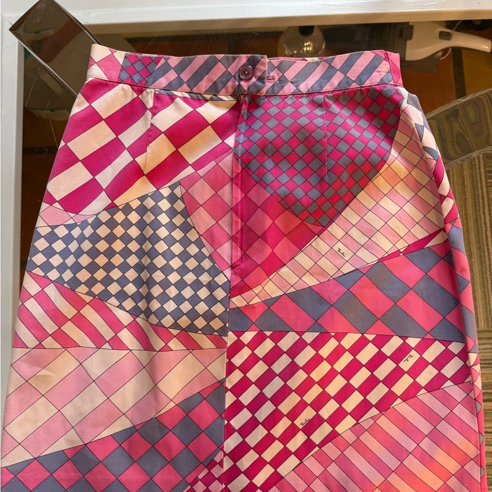 Emilio Pucci Pink Geometric Print A-Line Skirt - Picture 2 of 3